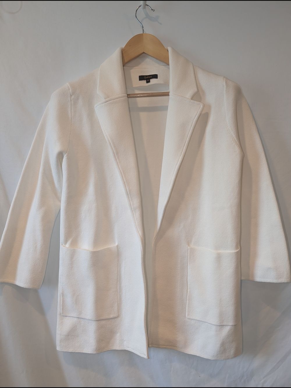 Quince 100% Organic White Open-Front Knit Blazer Cardigan
